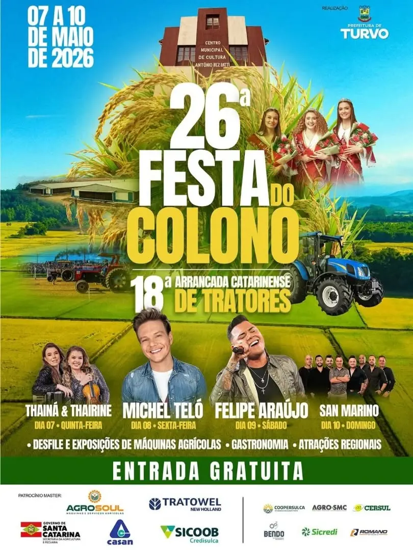 Turvo se prepara para a 26ª Festa do Colono e 18ª Arrancada Catarinense de Tratores em 2026