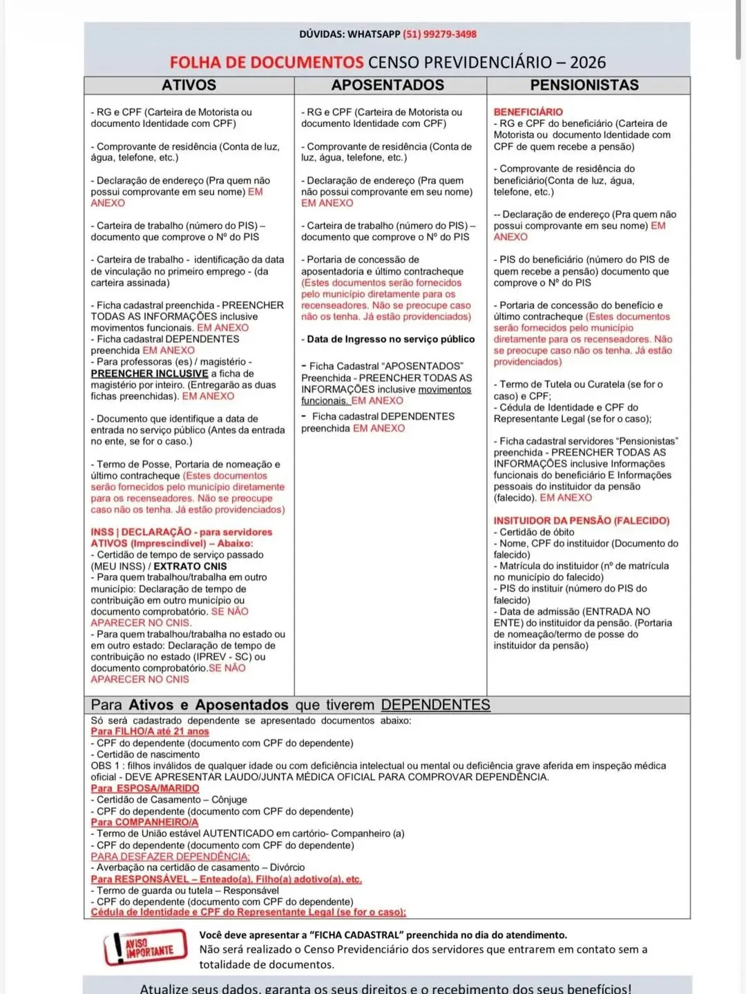 Censo Previdenciário 2026 em Terra de Areia: Recadastramento Obrigatório para Servidores