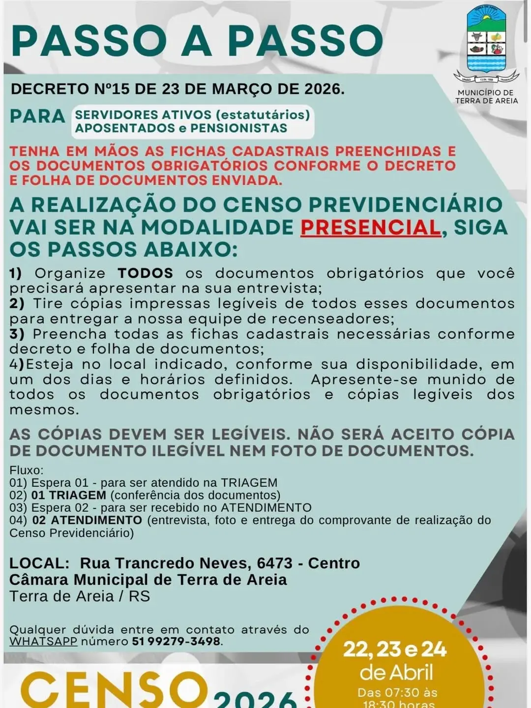 Censo Previdenciário 2026 em Terra de Areia: Recadastramento Obrigatório para Servidores